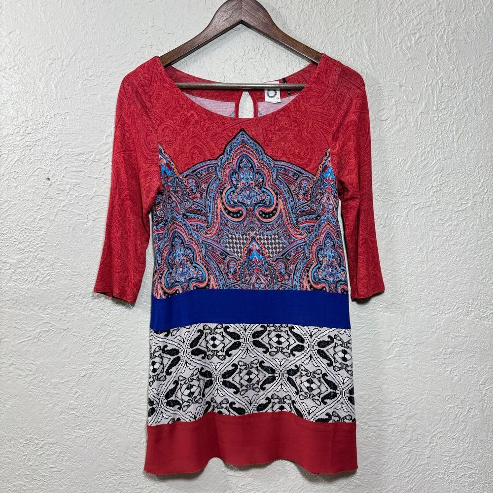Anthropologie Red Blue Patterned Tunic